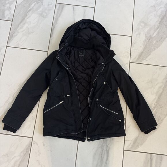 Zara Jackets & Blazers - Zara Trafaluc Women’s S Black Hooded Parka Jacket Quilted Lined Zip Utility